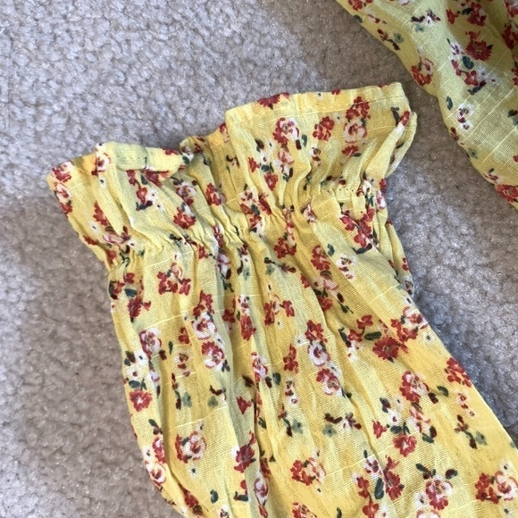 Life Floral Yellow Top Blouse Boho Smocked Button Down Women Medium 100% Cotton - Picture 3 of 6